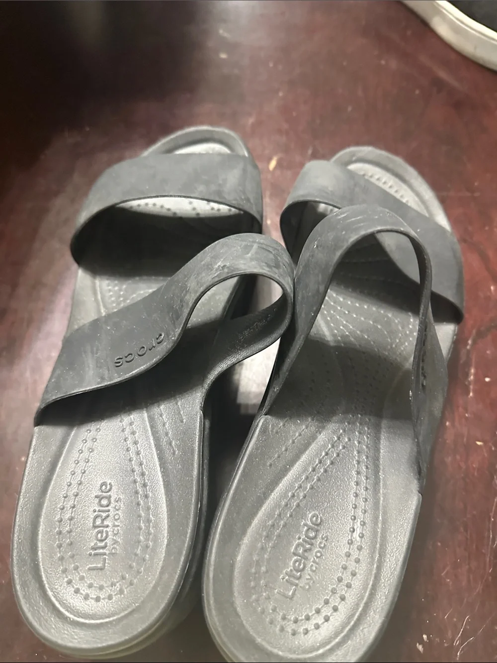 CROCS Women’s Charcoal Double-Strap Wedge Slides